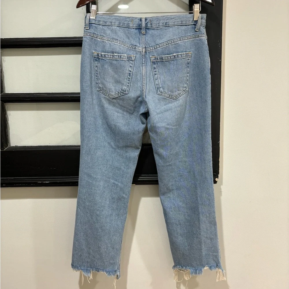 Free People We The Free Maggie Jeans Straight Leg Ripped Raw Hem Size 26
